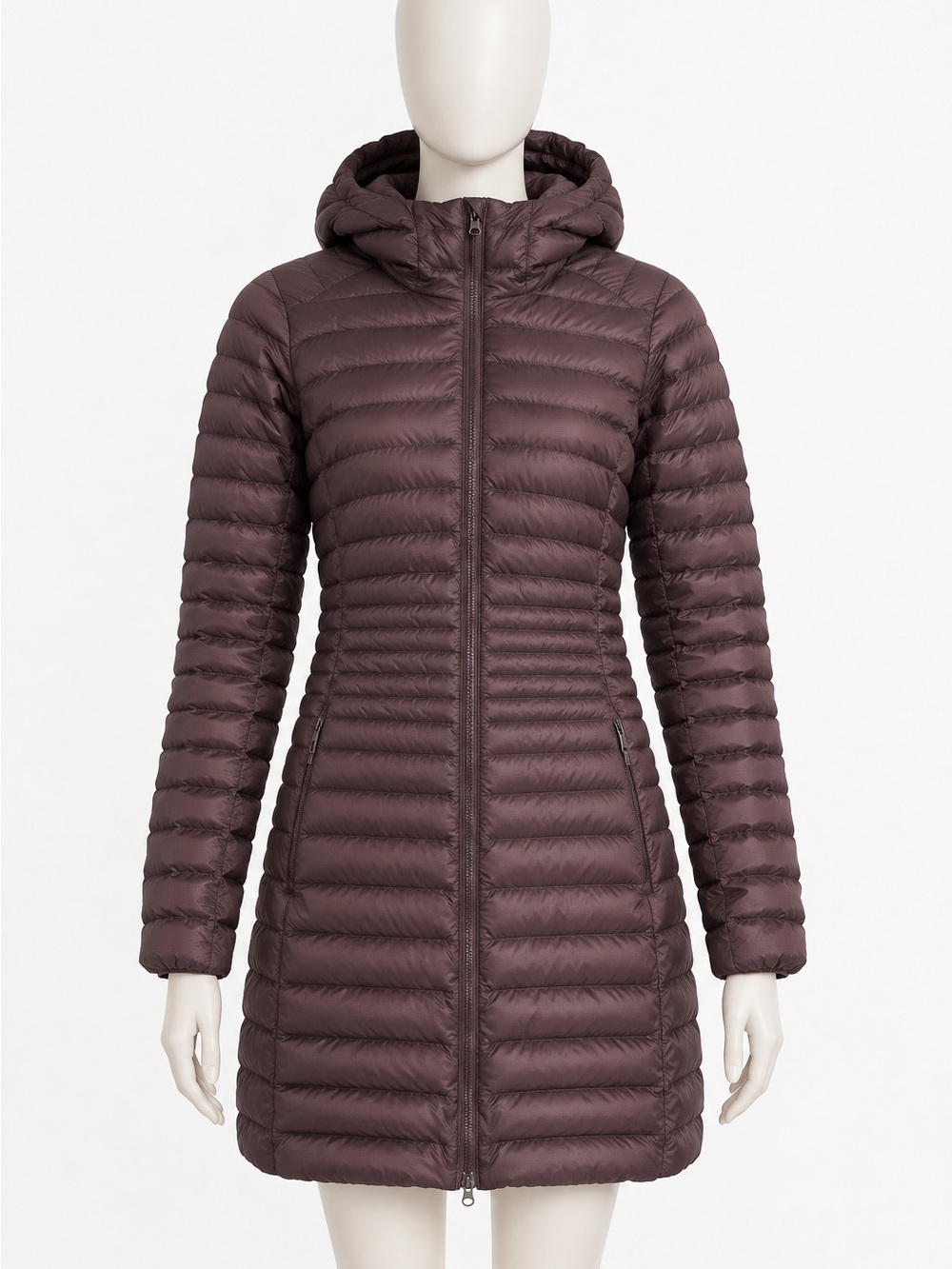 Arc’teryx Women’s Goose Down Long Puffer Jacket Hooded Brown Plum Size M